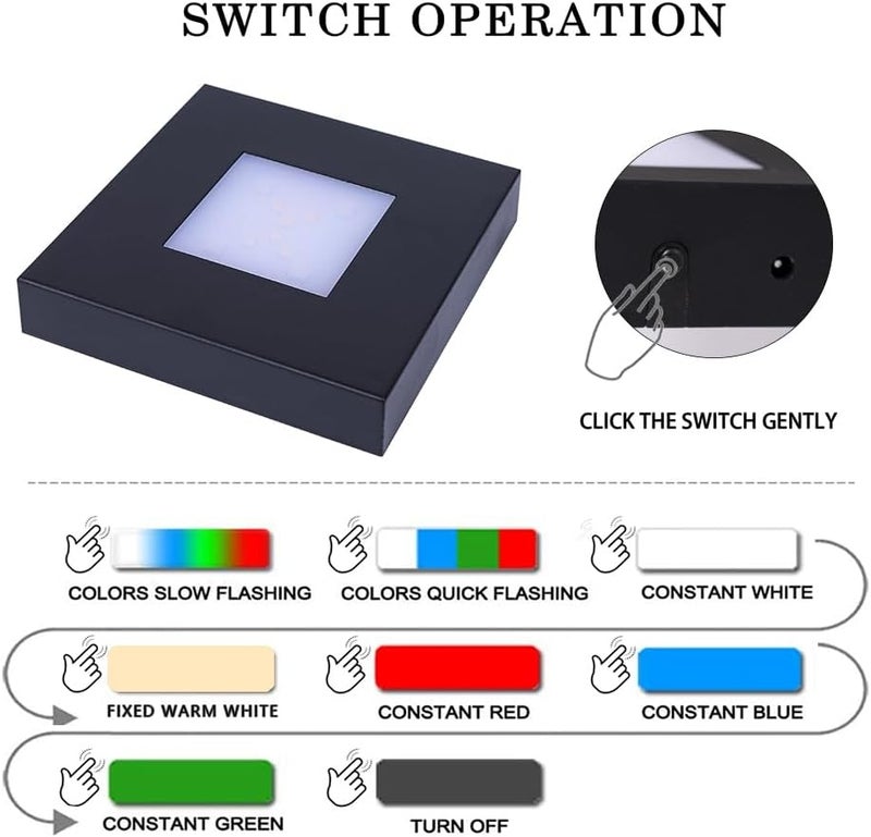PHOSOK 4.33 inch LED Multimodal Multicolor Light Stand Base - Black Square Display Base for 3D Crystal Glass Art - USB/Battery Powered Crystal Stand - Image 3